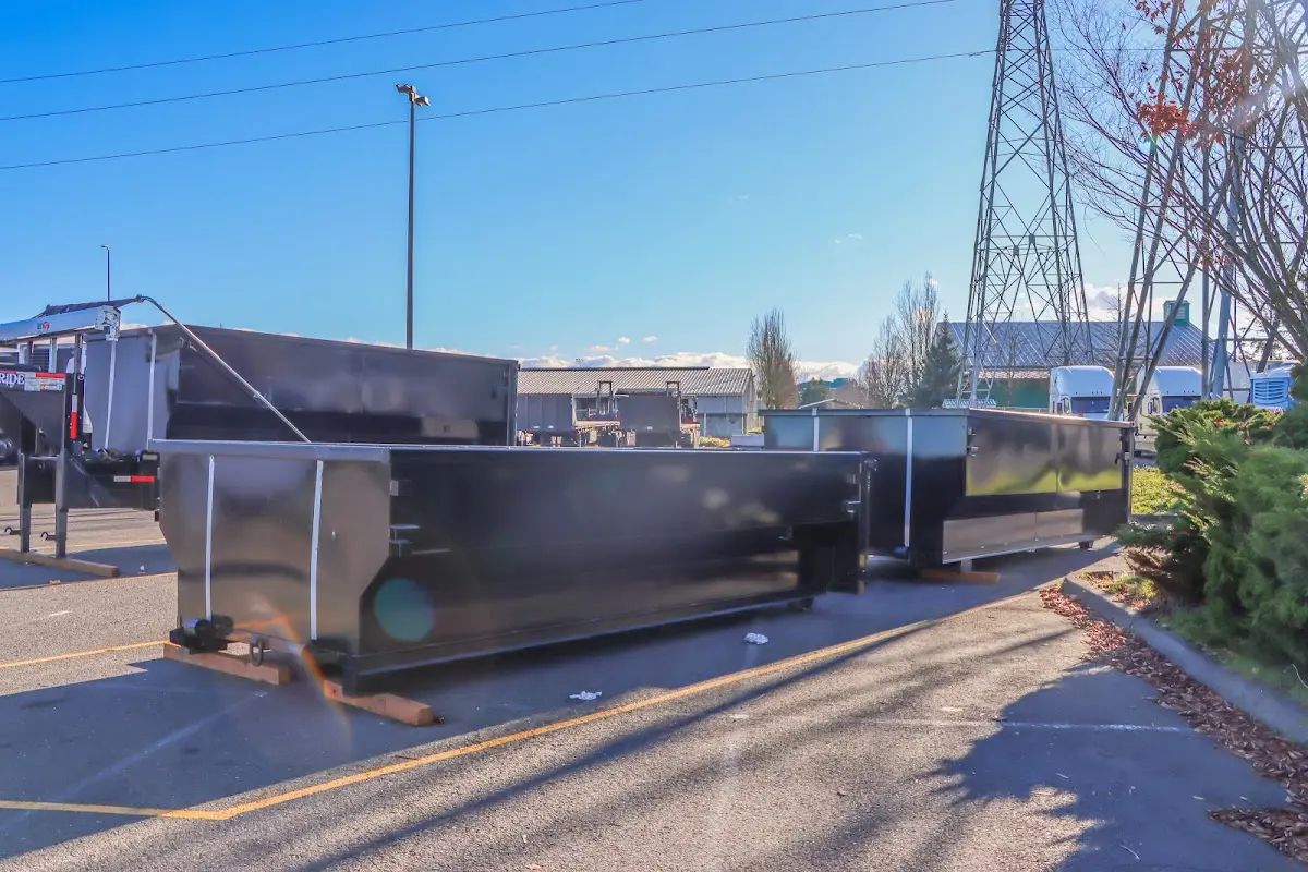 Roll-off dumpster ready for waste disposal at job site for 6 Yard Dumpster Rental in Ettrick